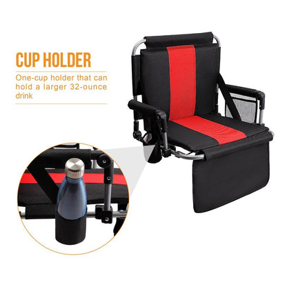 ALPHA CAMP Folding Stadium Seat Bleacher Chair with Cup Holder, Mesh Bag and Hide Hooks, Portable Stadium Chair with Back and Cushion