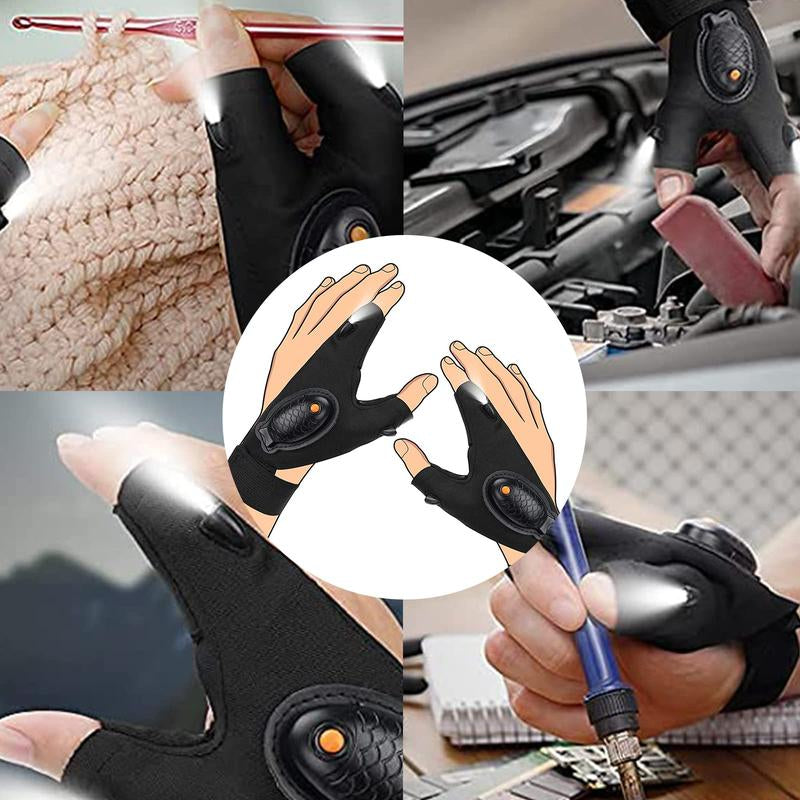 【Today'S Special 】Adjustable LED Flashlight Gloves for Night Work and Camping - Elastic Fabric, Comfortable Fit, Unique Flashlight Design