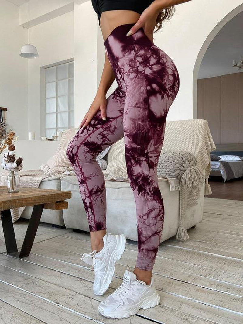 Women'S Plain / Tie Dye Print High Waist Sports Leggings, Gym Leggings, Skinny Pants for Workout Running, Women Sport & Outdoor Clothing