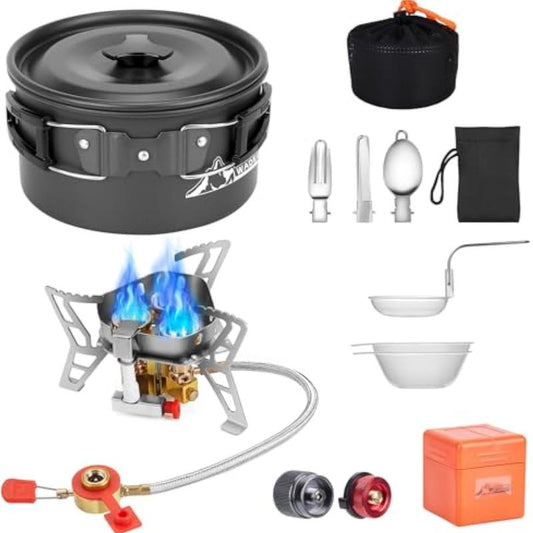 Windproof Camping Stove 6800W with Camping Pot and Cookware Kit for Outdoor Backpacking Hiking Picnic 50%OFF