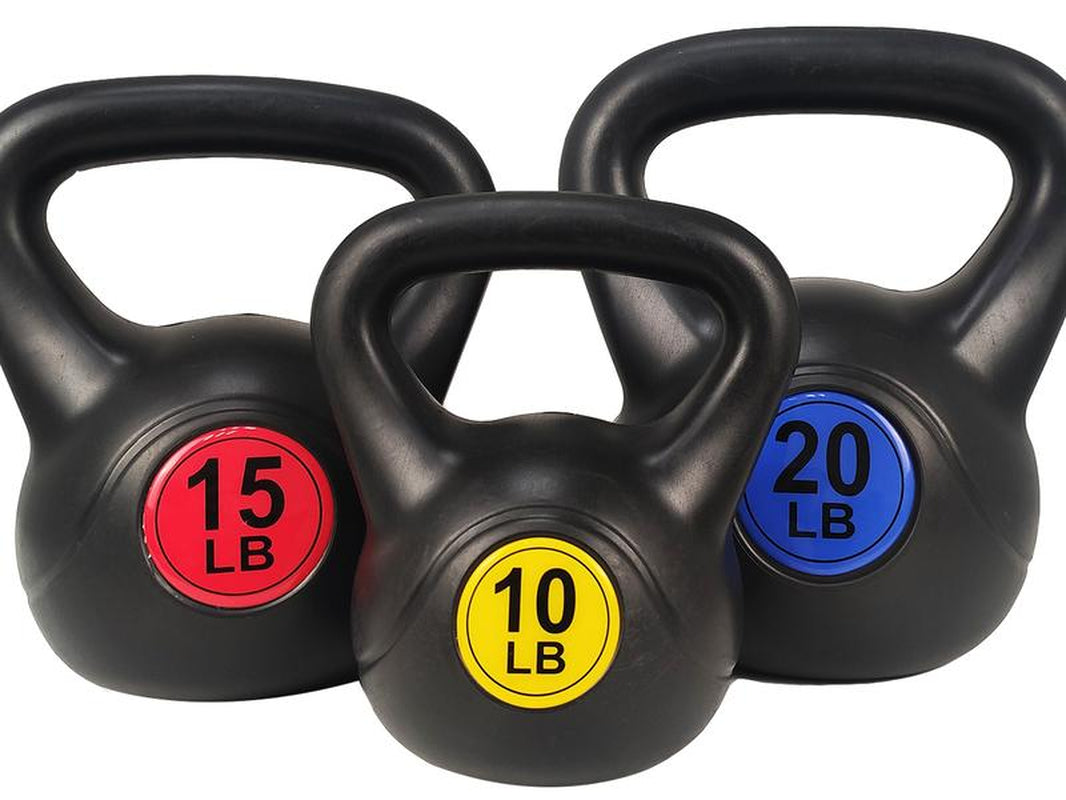 Wide Grip Kettlebell Exercise Fitness Weight Set, 3-Pieces: 10Lb, 15Lb and 20Lb Kettlebells