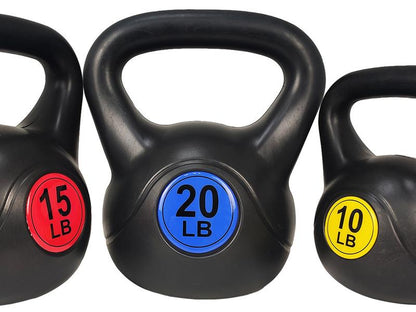 Wide Grip Kettlebell Exercise Fitness Weight Set, 3-Pieces: 10Lb, 15Lb and 20Lb Kettlebells