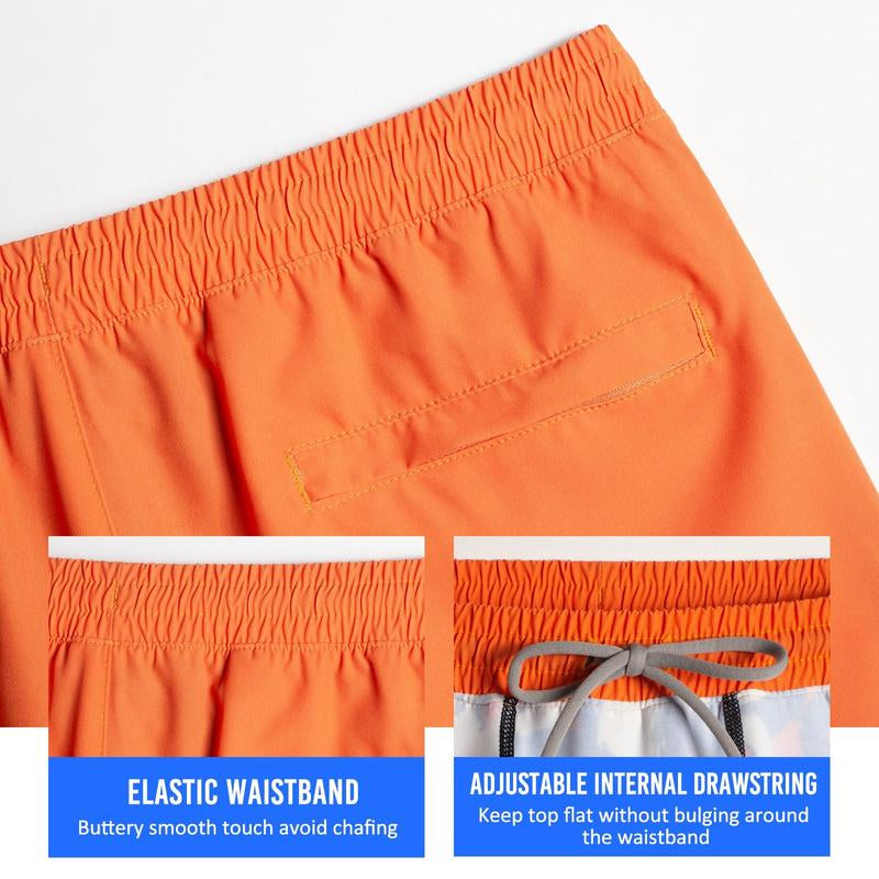 2 in 1 Stretch Long Lined Orange Gym Shorts