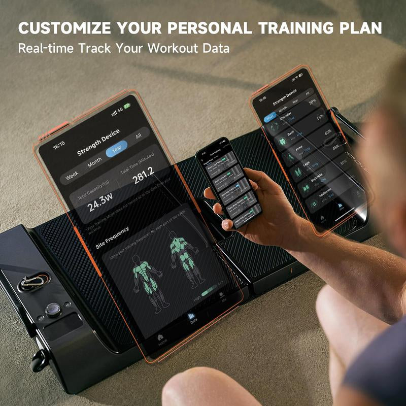 Motion Space:All in 1 Smart Fitness Board,Foldable Office/Home Gym Exercise Equipment,Full-Body Muscle Workout,Men/Women,Space-Saving,Multi-Functinalities of Rowing Machine,Barbell,Dumbbells,Pulley System, Smith Machine,App,Wifi,Bluetooth