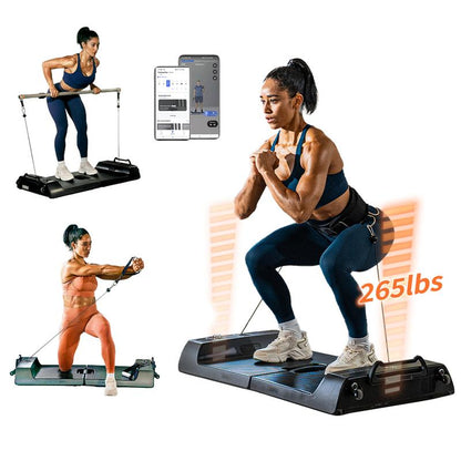 Motion Space:All in 1 Smart Fitness Board,Foldable Office/Home Gym Exercise Equipment,Full-Body Muscle Workout,Men/Women,Space-Saving,Multi-Functinalities of Rowing Machine,Barbell,Dumbbells,Pulley System, Smith Machine,App,Wifi,Bluetooth