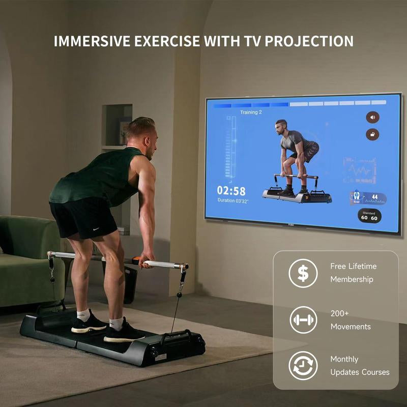 Motion Space:All in 1 Smart Fitness Board,Foldable Office/Home Gym Exercise Equipment,Full-Body Muscle Workout,Men/Women,Space-Saving,Multi-Functinalities of Rowing Machine,Barbell,Dumbbells,Pulley System, Smith Machine,App,Wifi,Bluetooth